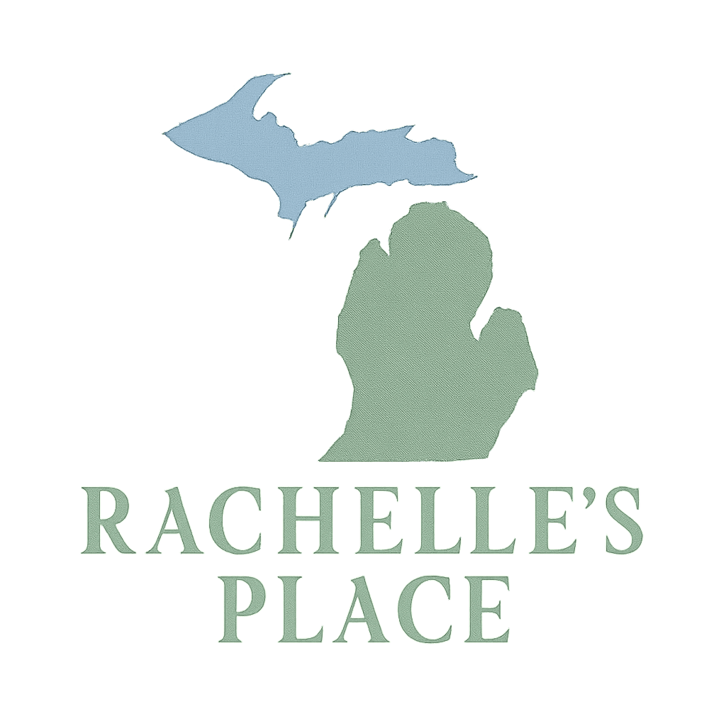 Logo featuring Michigan map and green tree with text 'Rachelle's Place'.