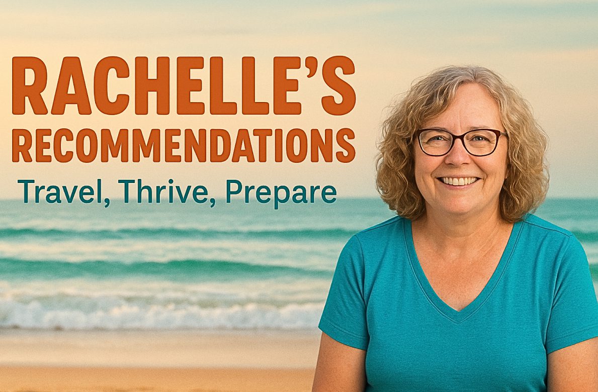 Group 13 A smiling woman on the beach with a banner titled "Michelle's Recommendations."