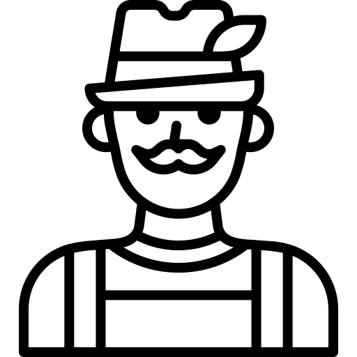 Line drawing of a man with a hat and mustache.