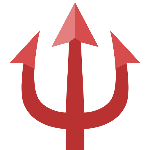 Red trident symbol with three prongs pointing upward.